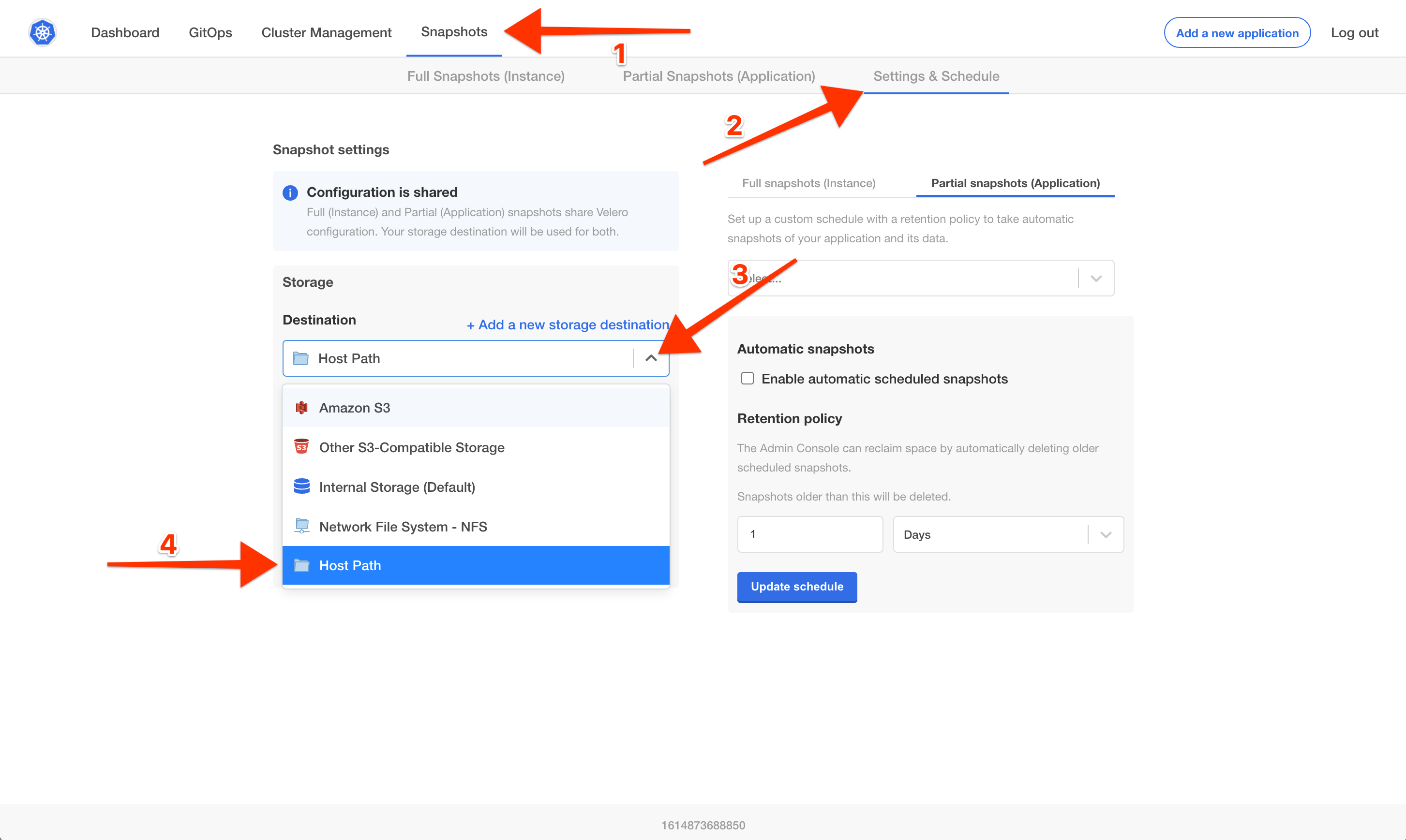 Snapshot Destination Dropdown Host Path